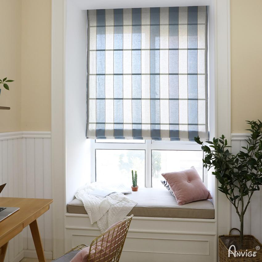 ANVIGE Modern Stripes Printed Customized Fan Roman Shades ,Easy Install Washable Curtains ,Customized Window Curtain Drape, 24"W X 64"H