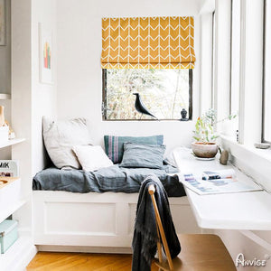 ANVIGE Modern Yellow Geometric Lines Printed Customized Roman Shades ,Easy Install Washable Curtains ,Customized Window Curtain Drape, 24"W X 64"H
