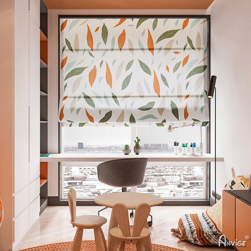 ANVIGE Pastoral Autumn Leaves Printed Customized Roman Shades ,Easy Install Washable Curtains ,Customized Window Curtain Drape, 24"W X 64"H