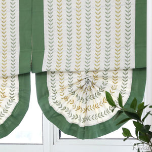 ANVIGE Pastoral Embroidered Leaves With Green Band Roman Shades ,Easy Install Washable Curtains ,Customized Window Curtain Drape, 24"W X 64"H