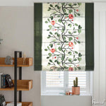 ANVIGE Pastoral Flower Printed Green Banded Customized Roman Shades ,Easy Install Washable Curtains ,Customized Window Curtain Drape, 24"W X 64"H