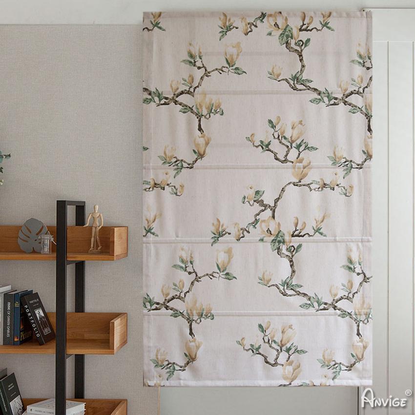 ANVIGE Pastoral Flowers Printed Customized Fan Roman Shades ,Easy Install Washable Curtains ,Customized Window Curtain Drape, 24"W X 64"H
