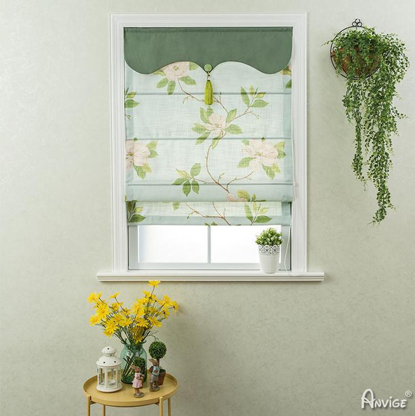 ANVIGE Pastoral Flowers With Green Valance Customized Roman Shades ,Easy Install Washable Curtains ,Customized Window Curtain Drape, 24"W X 64"H