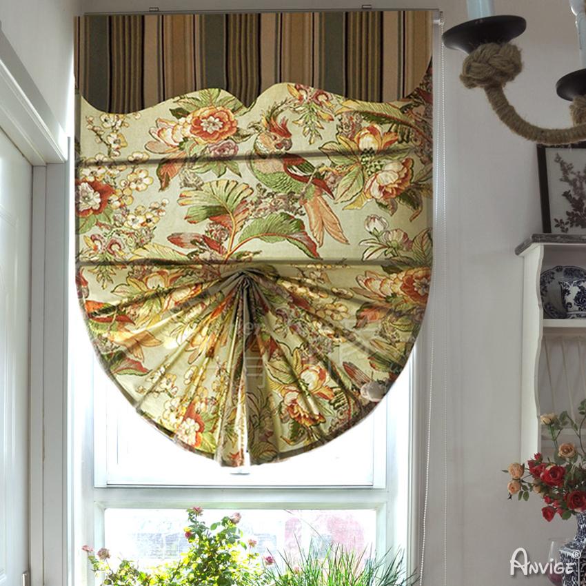 ANVIGE Pastoral Garden Parrot Flower Printed Customized Fan Roman Shades ,Easy Install Washable Curtains ,Customized Window Curtain Drape, 24"W X 64"H