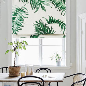 ANVIGE Pastoral Green Banana Leaves Printed Customized Roman Shades ,Easy Install Washable Curtains ,Customized Window Curtain Drape, 24"W X 64"H