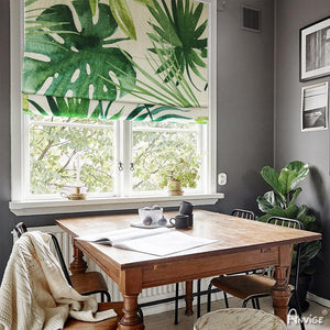 Pastoral Green Banana Tree Leaves Printed Customized Roman Shades ,Easy Install Washable Curtains