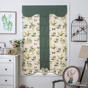 ANVIGE Pastoral Green Banded Flowers Printed Customized Roman Shades ,Easy Install Washable Curtains ,Customized Window Curtain Drape, 24"W X 64"H