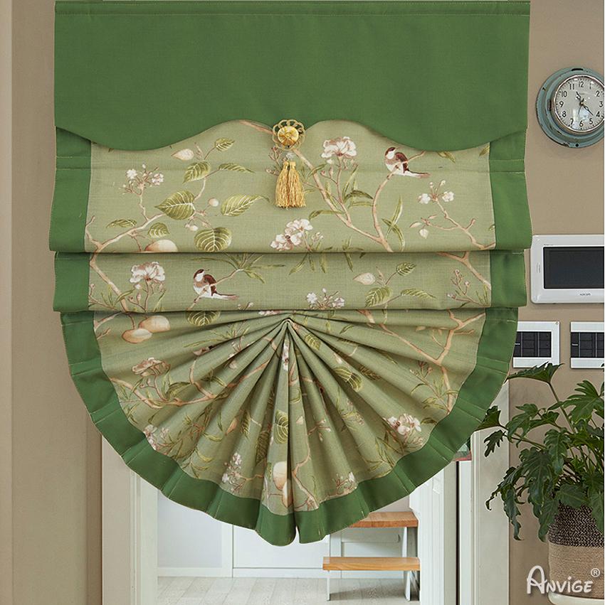 ANVIGE Pastoral Green Birds and Flowers Printed Customized Roman Shades ,Easy Install Washable Curtains ,Customized Window Curtain Drape, 24"W X 64"H