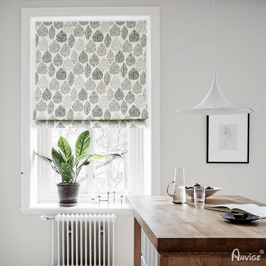 ANVIGE Pastoral Leaves Printed Customized Roman Shades ,Easy Install Washable Curtains ,Customized Window Curtain Drape, 24"W X 64"H