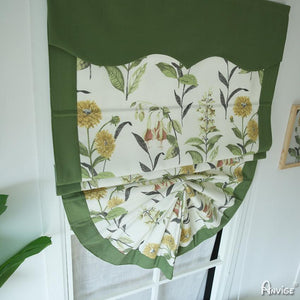 ANVIGE Pastoral Yellow Flowers Printed Green Banded Customized Fan Roman Shades ,Easy Install Washable Curtains ,Customized Window Curtain Drape, 24"W X 64"H