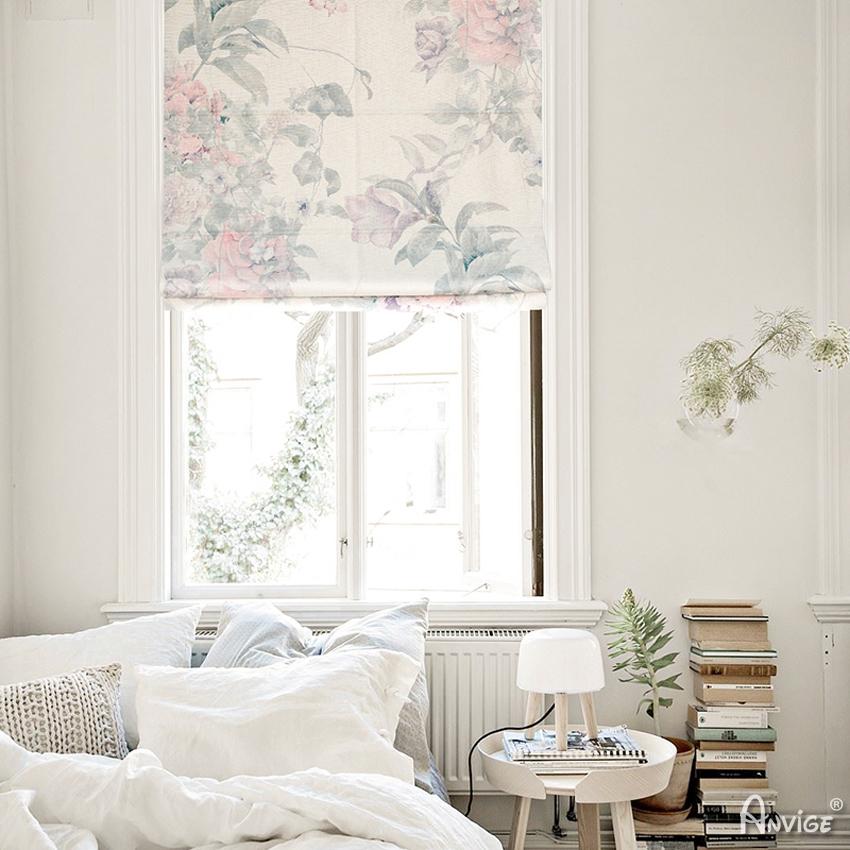 ANVIGE Vintage Garden Flowers Printed Customized Roman Shades ,Easy Install Washable Curtains ,Customized Window Curtain Drape, 24"W X 64"H