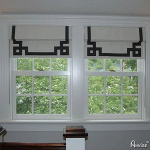 Anvige Home Textile Roman Shade Copy of Anvige Flat Roman Shades,Hardware For Installation Included,Window Treatment,Custom Roman Blinds,Black and White Border Strips