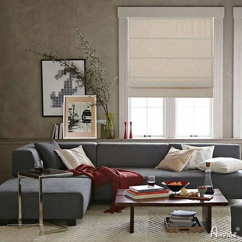 Anvige Home Textile Roman Shade Copy of Anvige Flat Roman Shades,Hardware For Installation Included,Window Treatment,Custom Roman Blinds,White With Doule Grey Trims