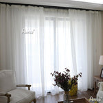 ANVIGE Modern White Linen Striped,Grommet Window Curtain Sheer Curtains For Living Room,52''Wx63''L,1 Panel