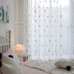 ANVIGE Pastoral Blue Feathers Embroidered,Grommet Window Curtain Sheer Curtains For Living Room,52''Wx63''L,1 Panel