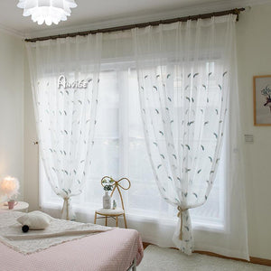 ANVIGE Pastoral Blue Feathers Embroidered,Grommet Window Curtain Sheer Curtains For Living Room,52''Wx63''L,1 Panel