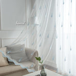 ANVIGE Pastoral Blue Trees Embroidered,Grommet Window Curtain Sheer Curtains For Living Room,52''Wx63''L,1 Panel