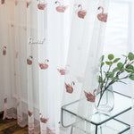 ANVIGE Pastoral Pink Swan Embroidered,Grommet Window Curtain Sheer Curtains For Living Room,52''Wx63''L,1 Panel