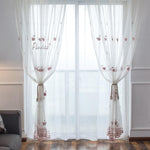 ANVIGE Pastoral Pink Swan Embroidered,Grommet Window Curtain Sheer Curtains For Living Room,52''Wx63''L,1 Panel