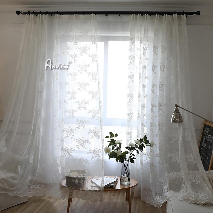 ANVIGE Pastoral White Color Flowers Embroidered,Grommet Window Curtain Sheer Curtains For Living Room,52''Wx63''L,1 Panel