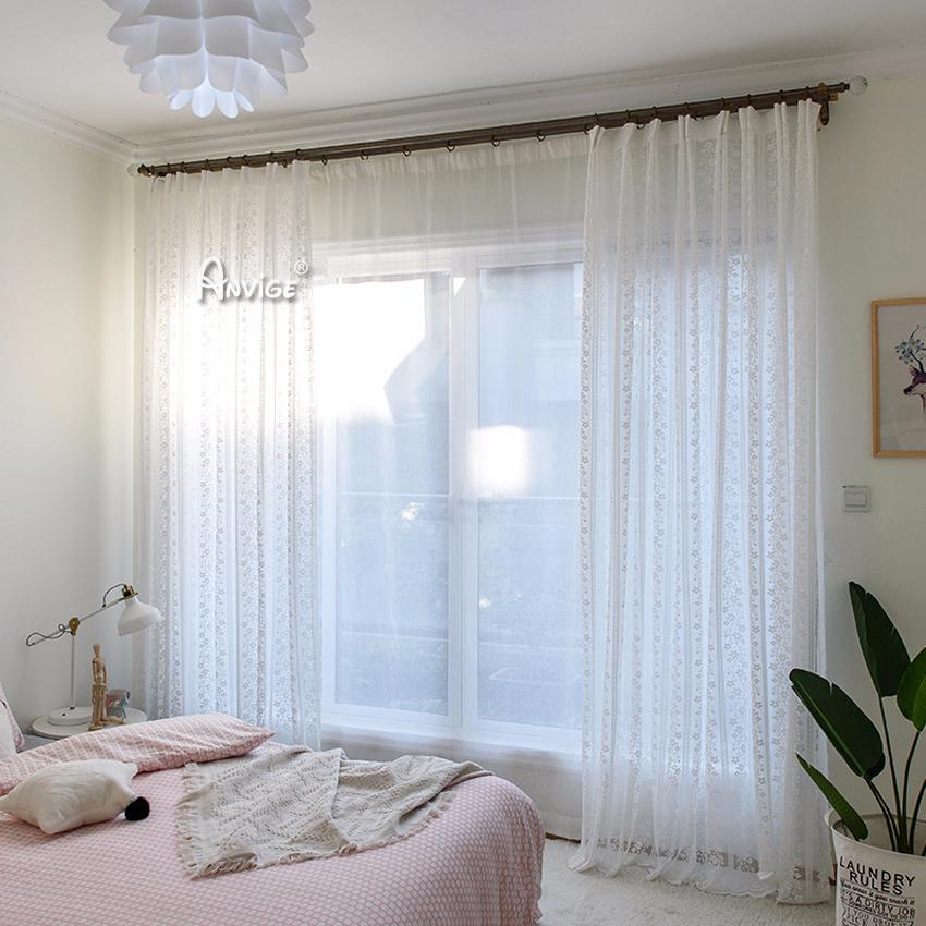 ANVIGE Pastoral White Color Strped Flowers Embroidered,Grommet Window Curtain Sheer Curtains For Living Room,52''Wx63''L,1 Panel