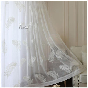ANVIGE Pastoral White Feathers Embroidered,Grommet Window Curtain Sheer Curtains For Living Room,52''Wx63''L,1 Panel