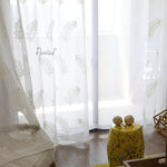 ANVIGE Pastoral White Feathers Embroidered,Grommet Window Curtain Sheer Curtains For Living Room,52''Wx63''L,1 Panel