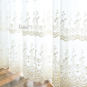 ANVIGE Pastoral White Flowers Embroidered,Grommet Window Curtain Sheer Curtains For Living Room,52''Wx63''L,1 Panel